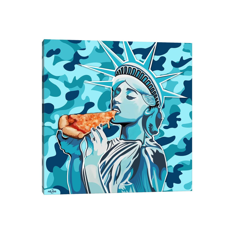 Liberty pizza-imprimé carré bleu, H 18 po x l 18 po x 1,5 po, Toile tendue, Pas de tapis