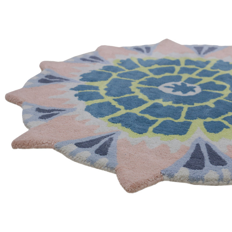 Floral Area Rug in Pink/Blue/Lime, Round 9'