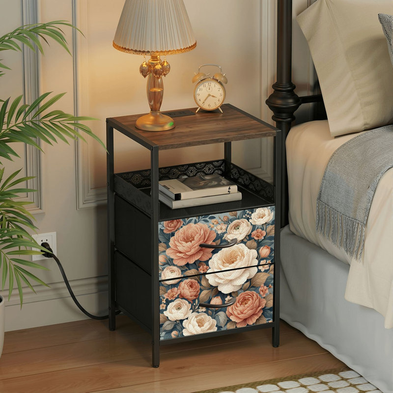 Table de chevet 2 tiroirs avec station de charge, table de chevet avec ports USB et prises USB