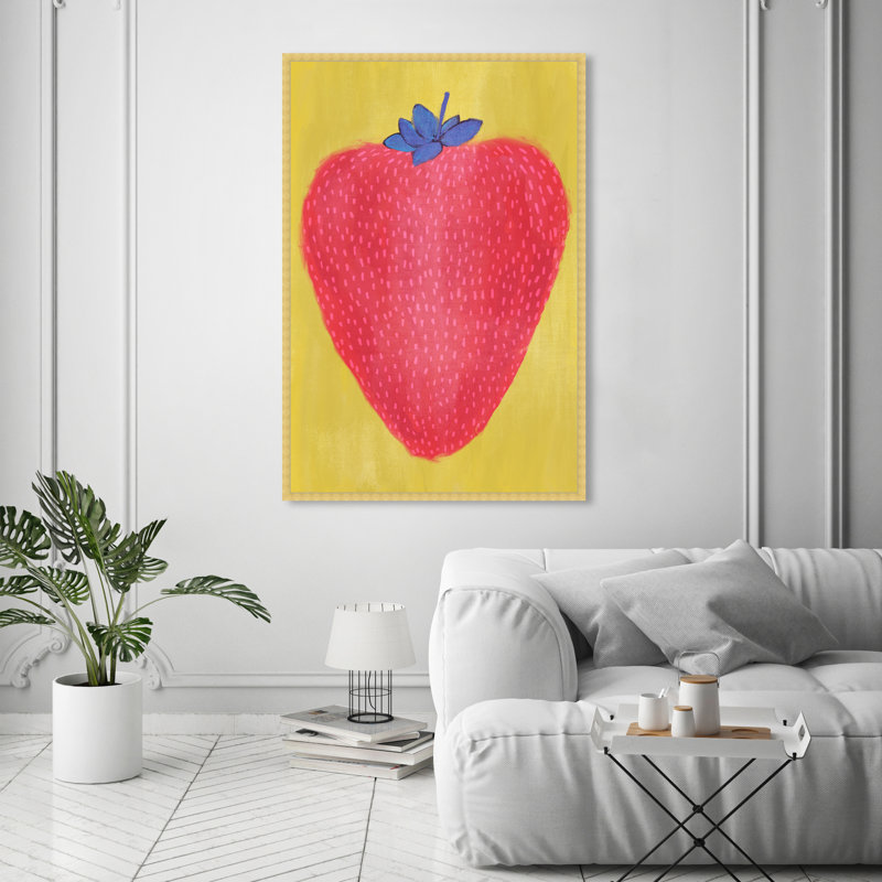 One Strawberry Colorful Shortcake Berry - impression sur papier, H 54 po x l 36 po x P 1,5 po, Cadre doré