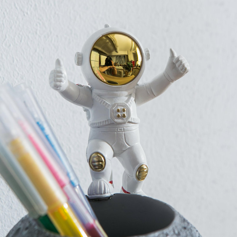 Pen Holder, Astronaut Stand For Desk Pencil Holder, Resin Desk Moon Organizer Decorative Accessories Ideal Gift For Office, Classroom, Home - Grey