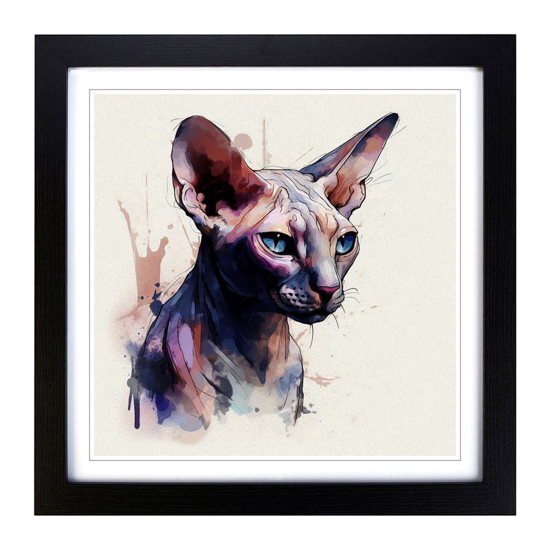 Sphynx Cat Gestural Art - Framed Print, Black