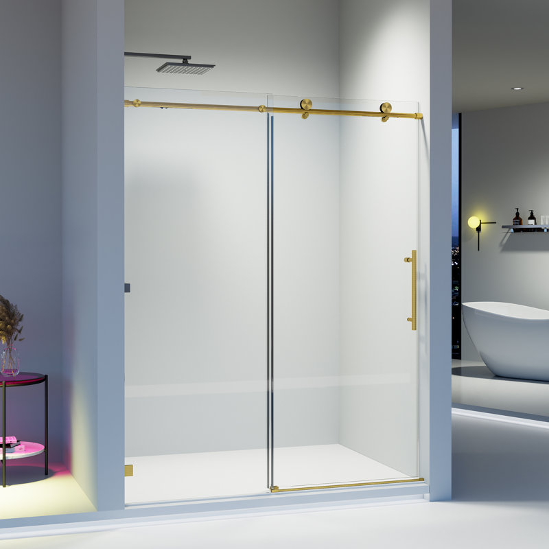 56-60" W x 74" H Frameless Shower Door Single Sliding Soft-Close with 5/16"(8mm) Tempered Glass, Brushed Gold