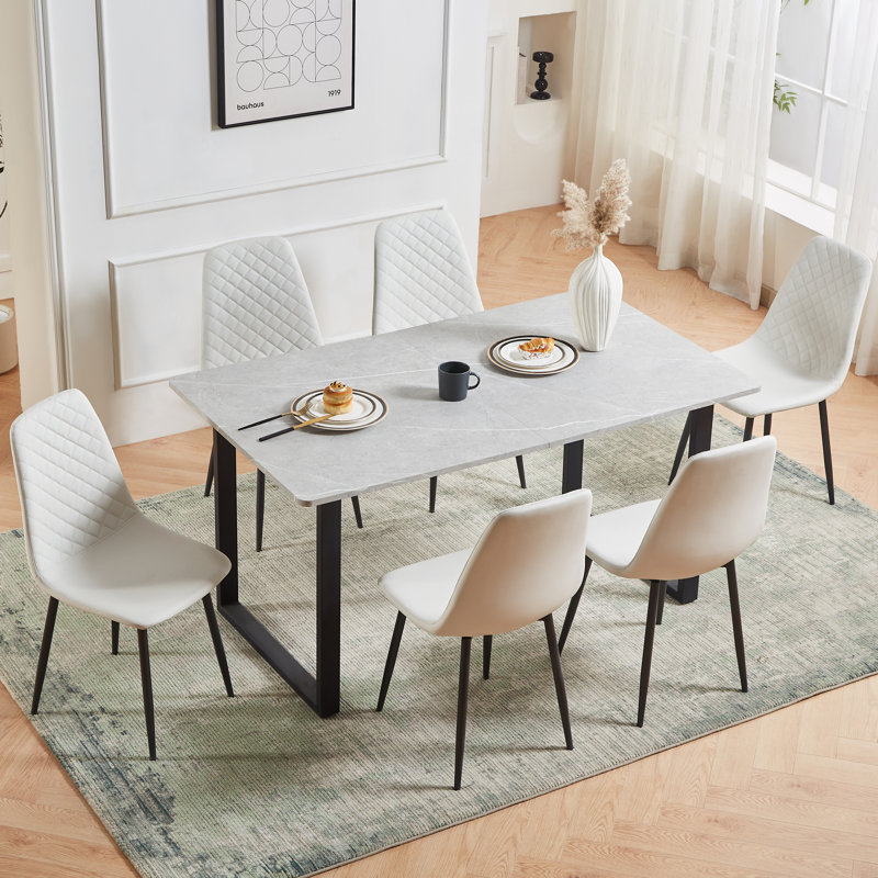 Wayland Modern Upholstered Faux Leather Dining Chair, Black, 6, Cream