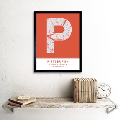 Pittsburgh City Map Pittsburgh Orange by Wee Blue Coo - Single Picture Frame Typography