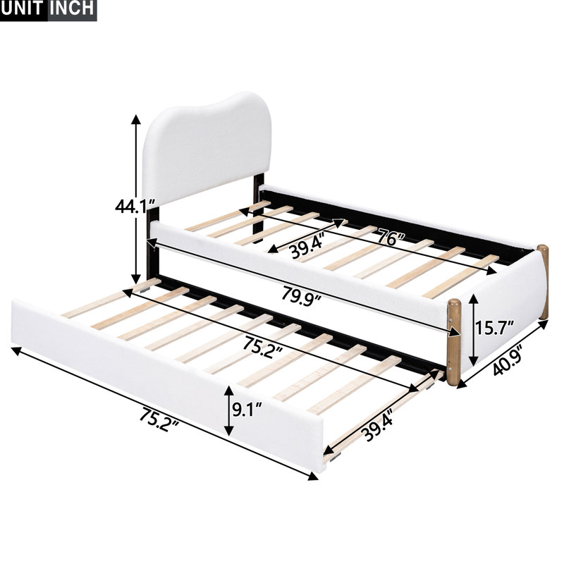 Lit simple tapissier avec tête de lit et lit gigogne - Conception et confort de conception de lit plateforme, aucun sommier nécessaire