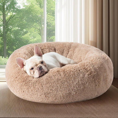 Calming Dog Bed Fordogs  Donut Washable Pet Bed, Anti Slip Round Fluffy Plush Faux Fur Cat Bed