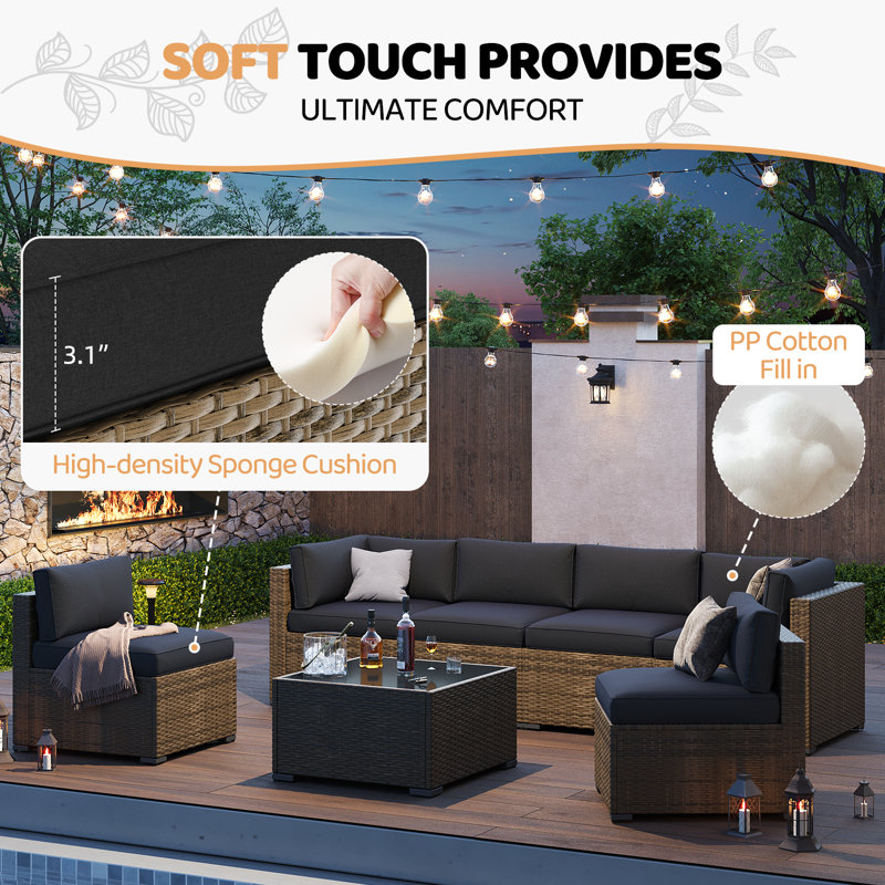 14-Pcs Outdoor 4" Thick Cushion Set, Outdoor Patio Cushion Cover Replacement, Water-Repellent Sofa Cushion, Black