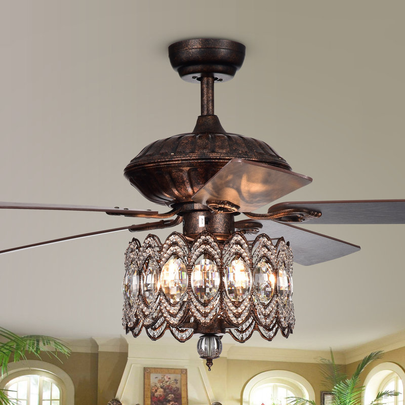 Ventilateur de plafond à 5 pales de 52 po en cristal avec télécommande et ensemble d'éclairage inclus Rolfe
