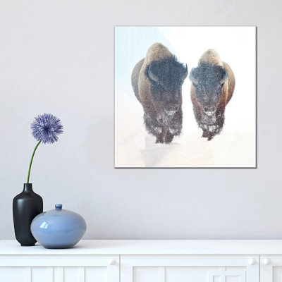 Two Bison In A Snow Storm by OLena Art - Wrapped Canvas Gallery-Wrapped Canvas Giclée