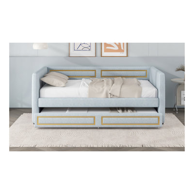 Twin Size Upholstery Daybed with Trundle,Blue