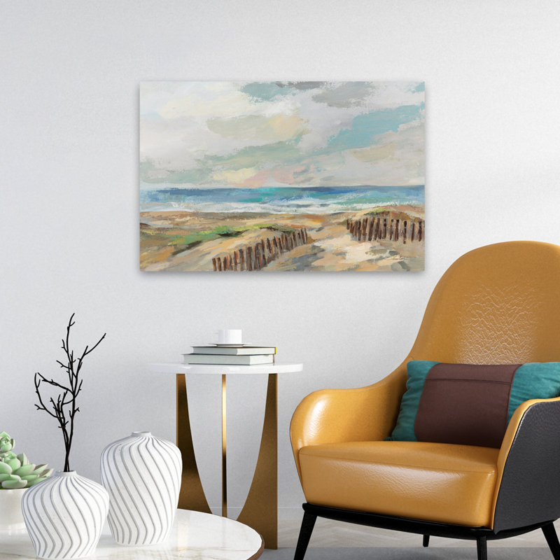 Dunes - plage, bleu, brun, art côtier, H 16 po x l 24 po