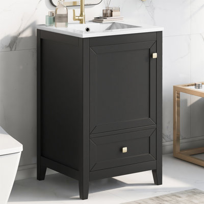 Meuble-lavabo de 20 po avec lavabo, armoire de salle de bain avec porte à fermeture douce, support de rangement et tiroir