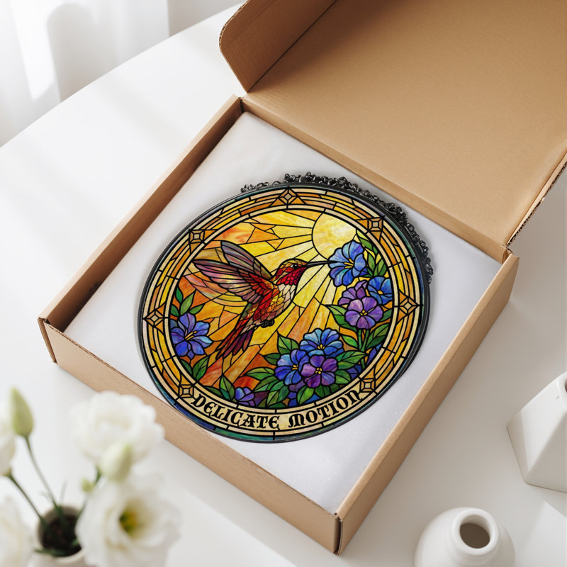 Panneau de vitrail 12 "Hummingbird Flowers, H 12 po x l 12 po