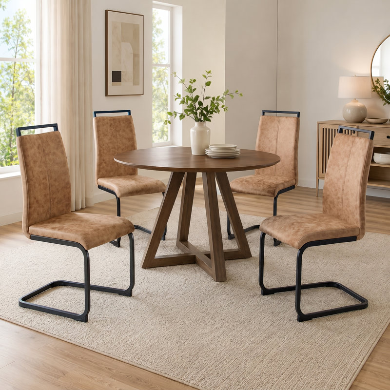 Chaises de salle à manger modernes à haut dossier en porte-à-faux avec similicuir et structure en métal 