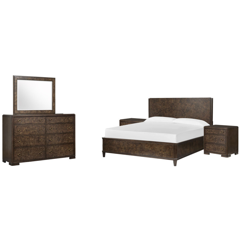 Grand lit à commode Garofalo et commode à tiroirs avec miroir de paysage, 3 Pcs: Bed, Dresser, Mirror, Queen