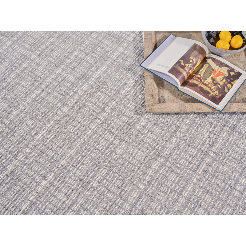 Gray and Ivory Hand-Knotted Wool Rectangular Rug