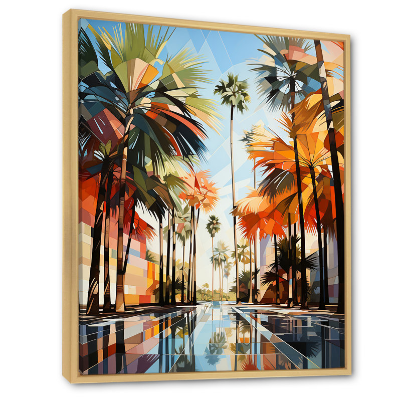 Palmiers à Miami - art mural sur toile florale, H 32 po x l 24 po x P 1 po, Cadre naturel flottant
