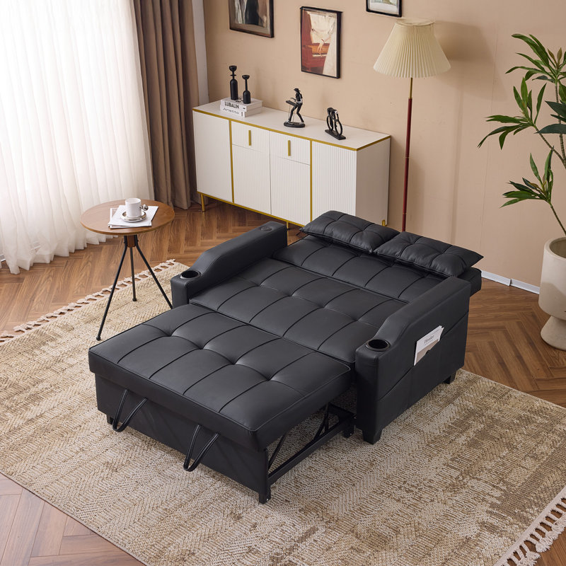 Canapé-lit rembourré convertible pour lit double, Noir