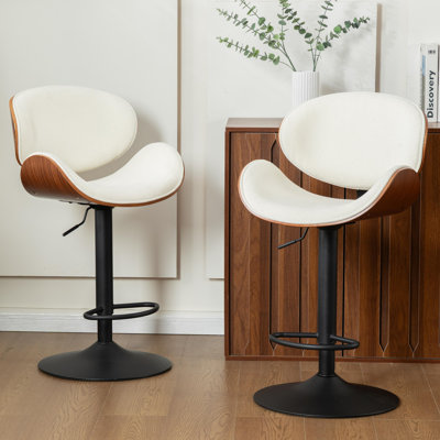 Tabouret de bar à hauteur réglable, tabouret de comptoir pivotant rembourré en bois cintré, tabouret de bar en tissu avec repose-pieds