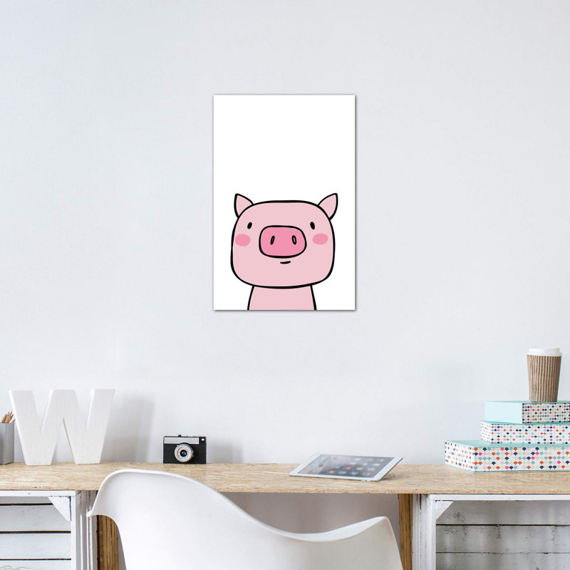 Cochon - impression d'art graphique, Pas de tapis, Toile tendue, H 12 po x l 8 po x P 0,75 po