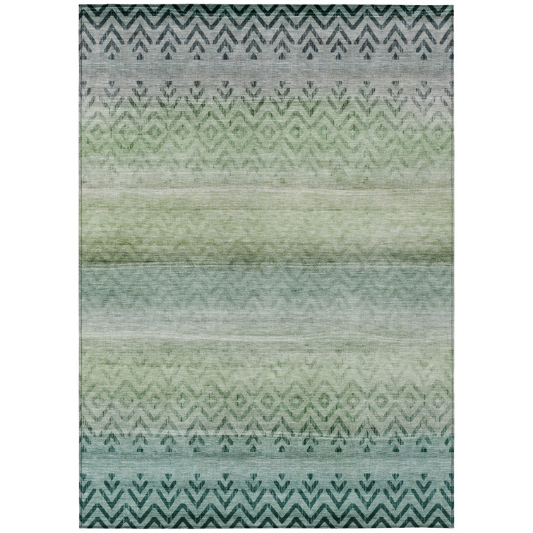 Machine Washable Indoor/Outdoor Xhevrie Teal Rug