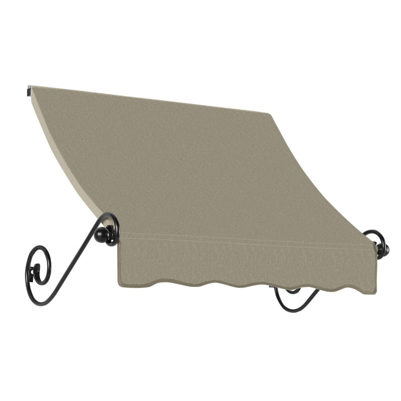Awntech Charleston Acrylic Fabric Awning with Iron Scroll Arms, Burlap Sack, 24" H x 76.5" W x 24" D