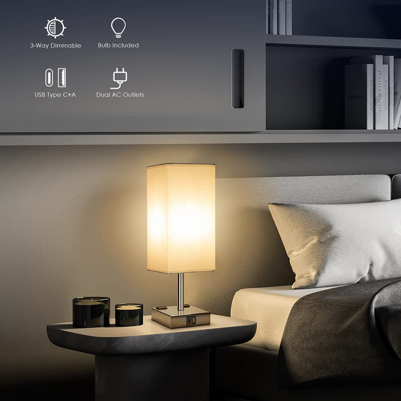Lampe de chevet pour chambre à coucher, Argent argent, Blanc