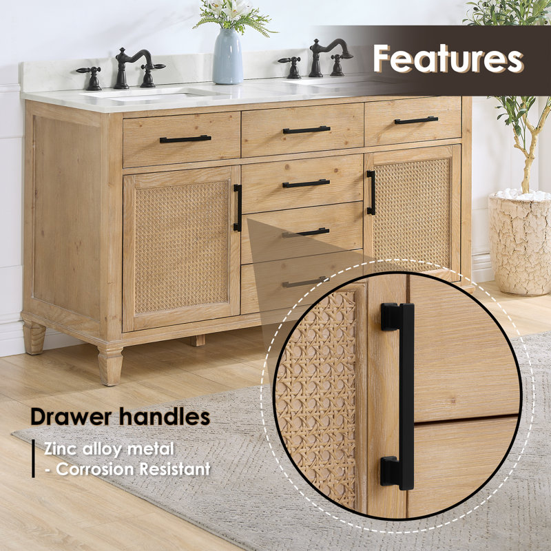 Solana 60" Weathered Fir Double Vanity Base with Rattan Accents
