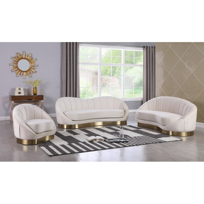 Shelly 34.25" Wide Tufted Velvet Barrel Chair, Cream Velvet