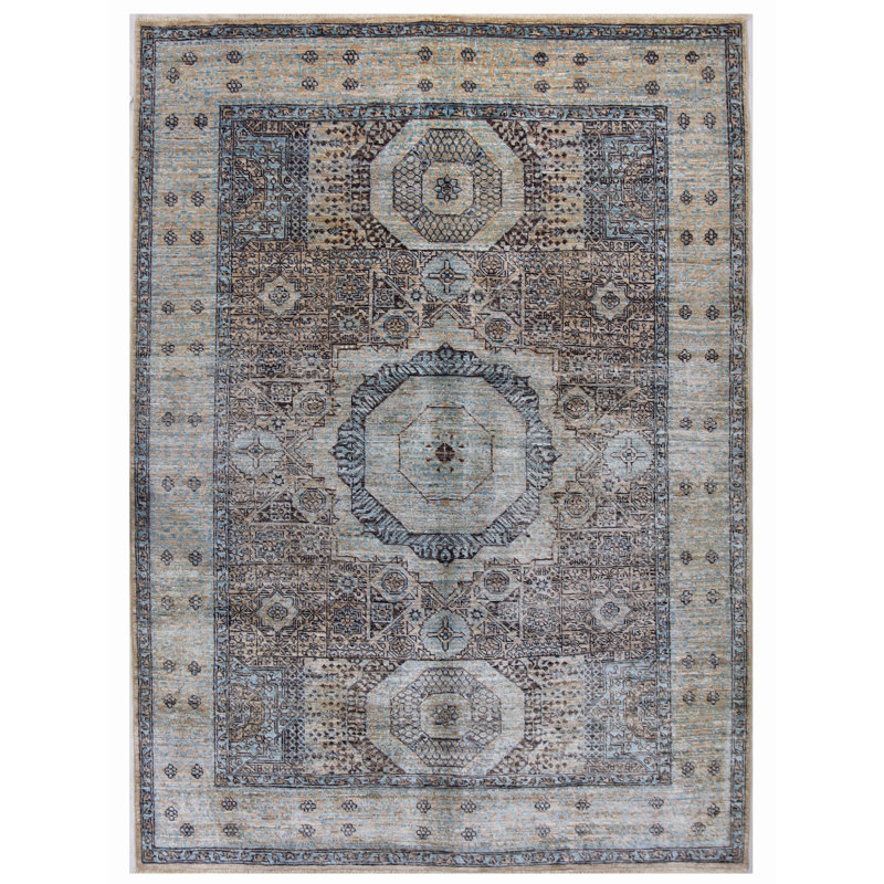Hand Knotted Wool Area Rug in Beige