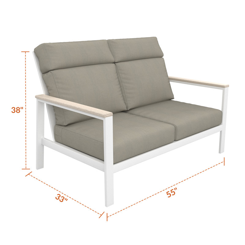 Townsend Metal Outdoor Loveseat With Sunbrella Cushion, Spectrum Dove, White