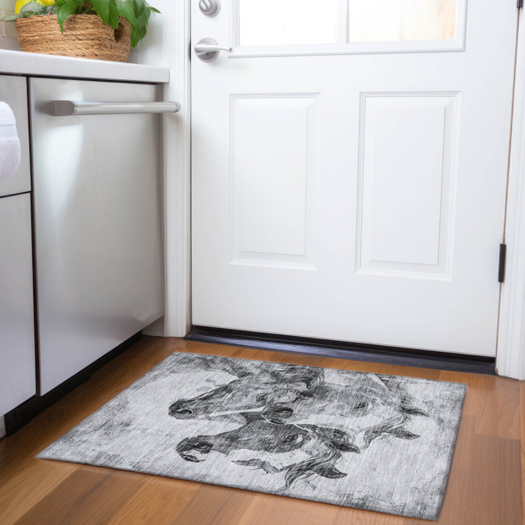 Machine Washable Indoor/Outdoor Cinead ACN1718 Gray Rug
