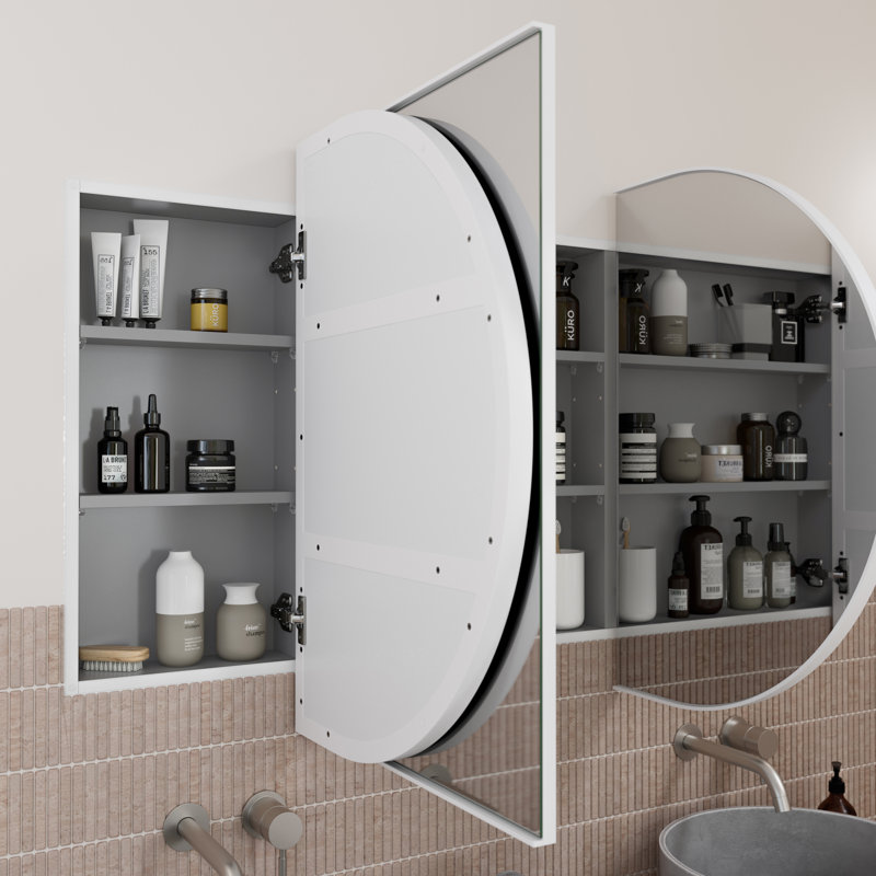 Recessed Framed 2 of Doors Medicine Cabinet with Adjustable Shelves, White