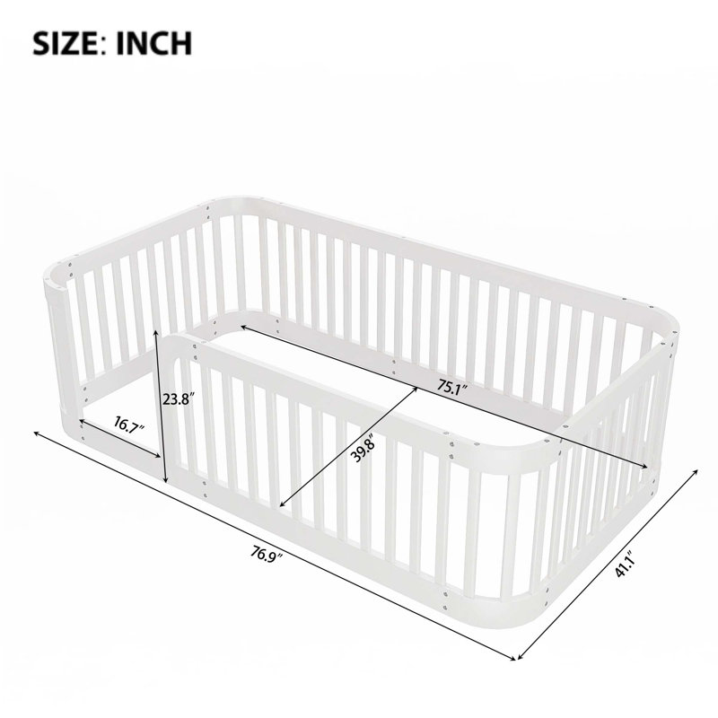 Structure de lit simple en bois avec clôture Wood, Blanc