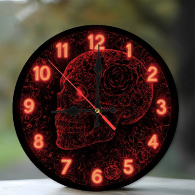 Glowing Skull Clock With Roses