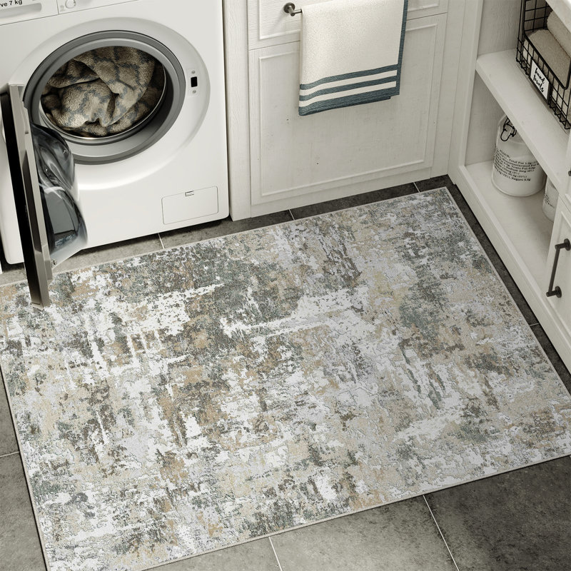 Tapis moderne lavable abstrait avec envers antidérapant, Rectangulaire 3 pi x 5 pi