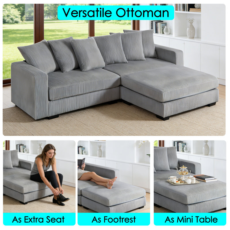 4-Piece Upholstered Modern Modular Sofa, Light Gray