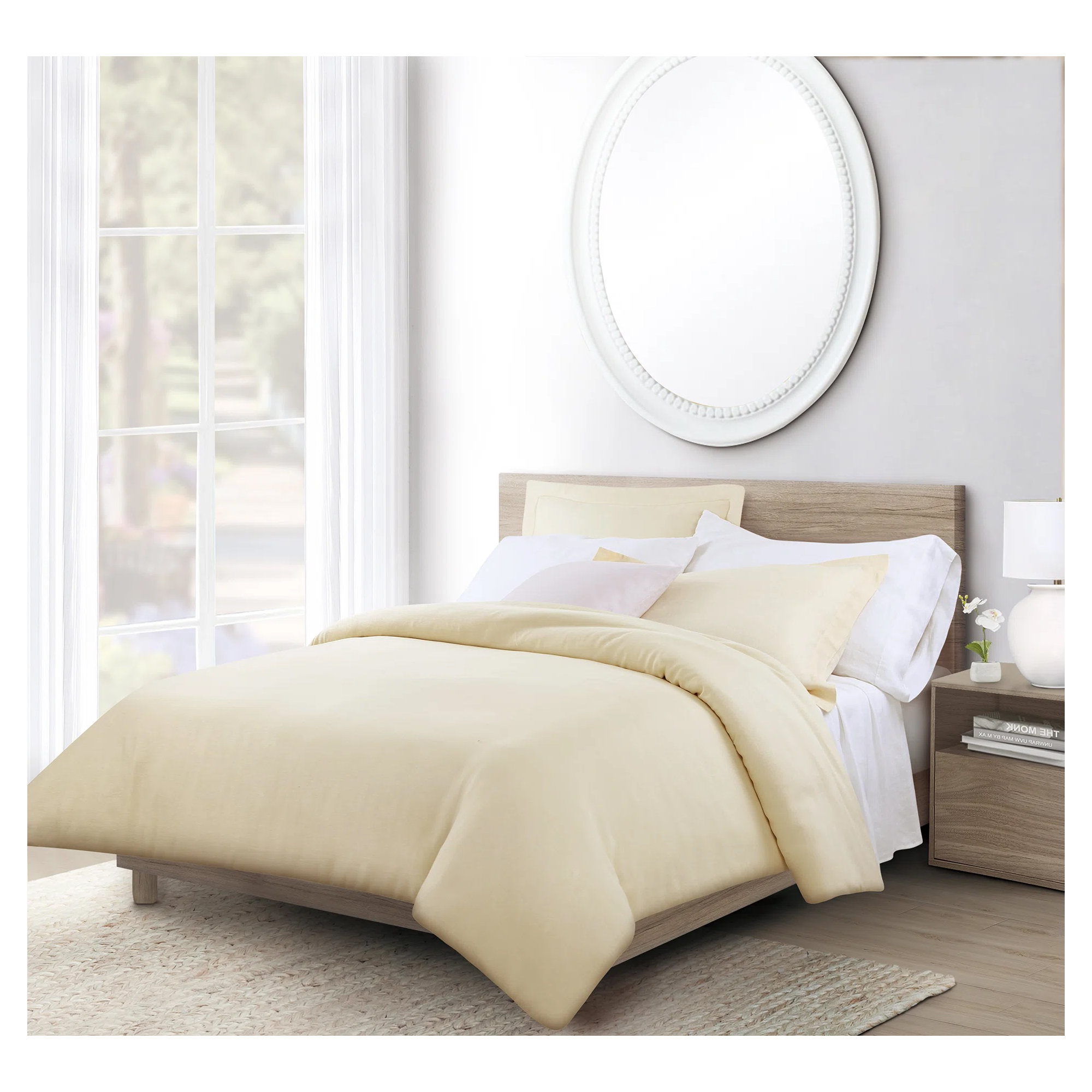 Frazier Modern & Contemporary 100% Linen Duvet Cover, Full/Queen Duvet Cover + 2 Standard Shams, Ivory