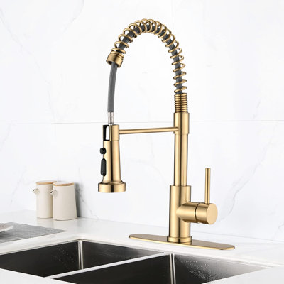 Brushed Gold Sink Tap With Pull Down - Scratch , 4.72" Spout Height, 1.8Gpm Flow Spray Kitchen In Rust And Spot Proof, 9.05" Reach, Rate