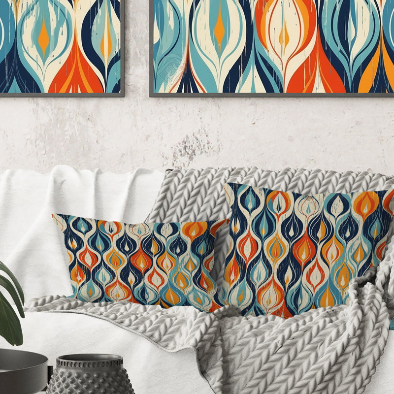 Coussin décoratif orange et bleu Botanical Symphony III