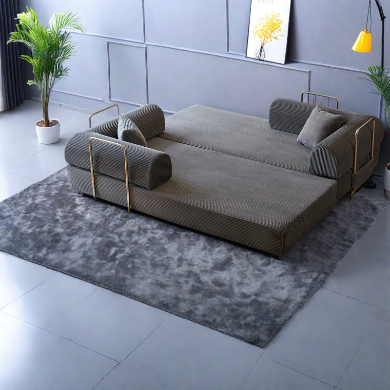 Canapé-lit d'angle à compression, 200 cm (78,8 pouces) en velours côtelé, style moderne., Grey Corduroy
