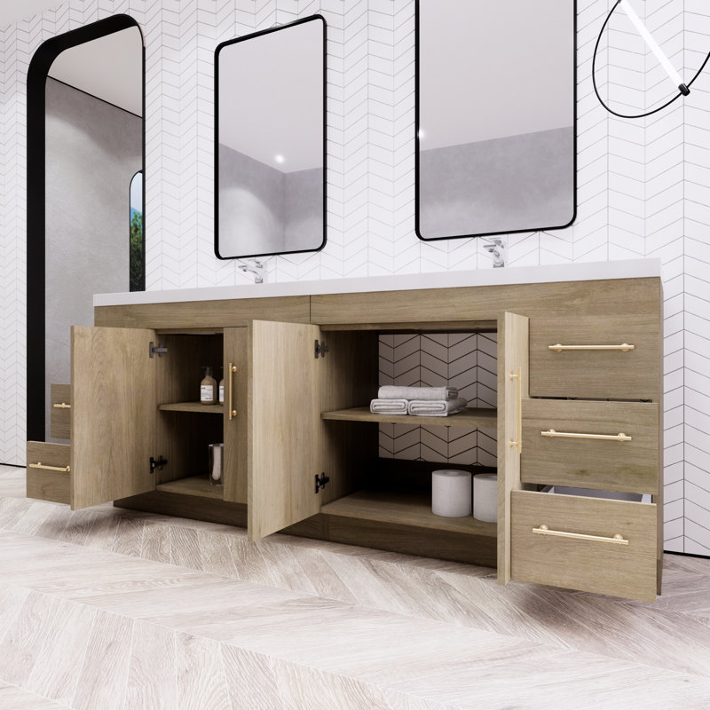 Ensemble de meuble-lavabo double 84 po Irline, Chêne blanc