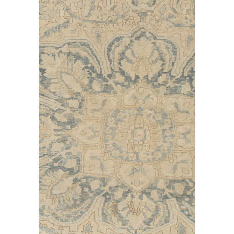 Tapis unique 9 pi 11 po x 13 pi 9 po des années 1940 Rose pâle / ivoire / bleu / taupe