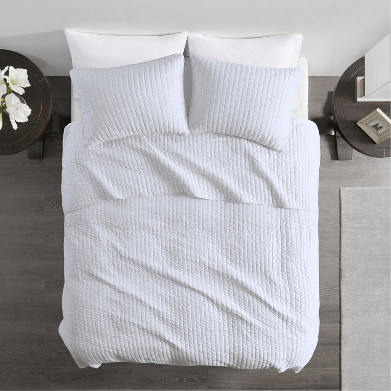 Ensemble de courtepointe 3 pièces blanc double / grand, Blanc / Blanc, Grand couvre-lit / couvre-lit + 2 taies décorativ