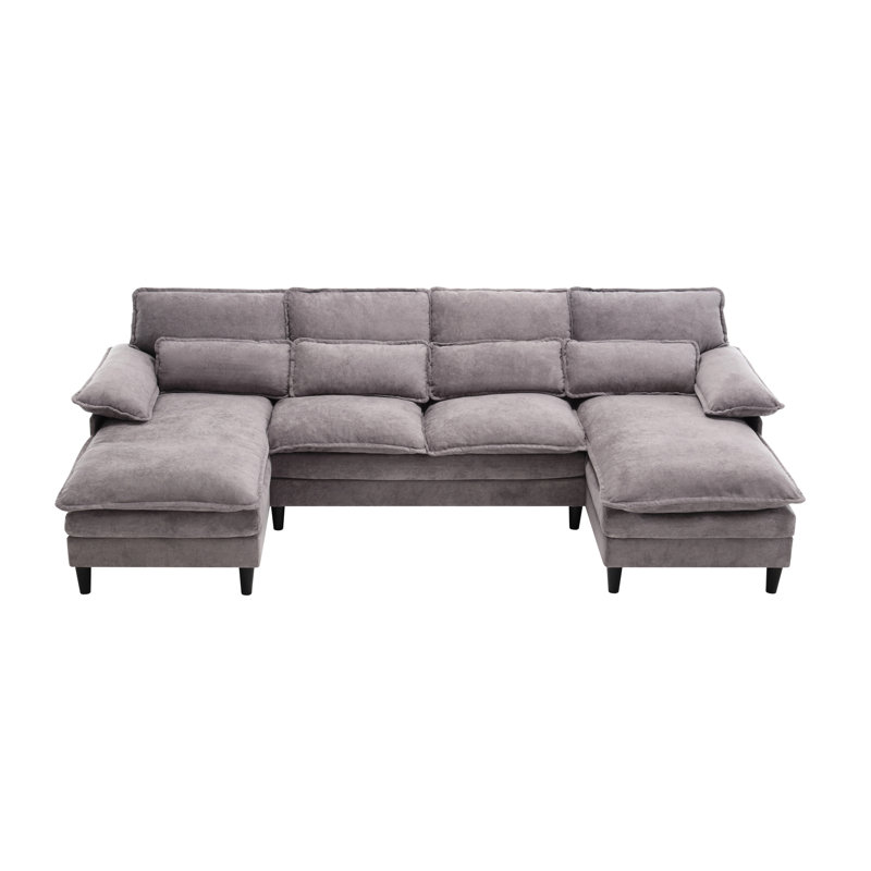 Canapé modulaire en U rembourré, 4 places avec méridienne, tissu éponge, gris, pour méridienne, méridienne, tissu éponge, gris, spacieux et confortable