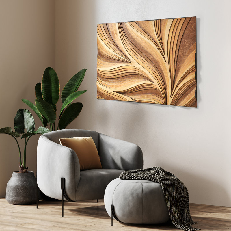 Parawood unframed verso wooden wall art, 3D wood accent, abstract wall decor, 22.9" H X 34.3" W X 1" D