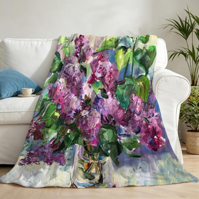 Jeté transparent en flanelle de polaire ultra douce, vase d'artiste simple avec imprimé recto