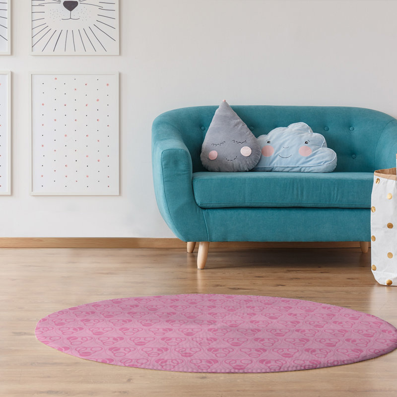 Tapis rose/rouge vagues cercles et vagues monochromes, Rond 5 pi