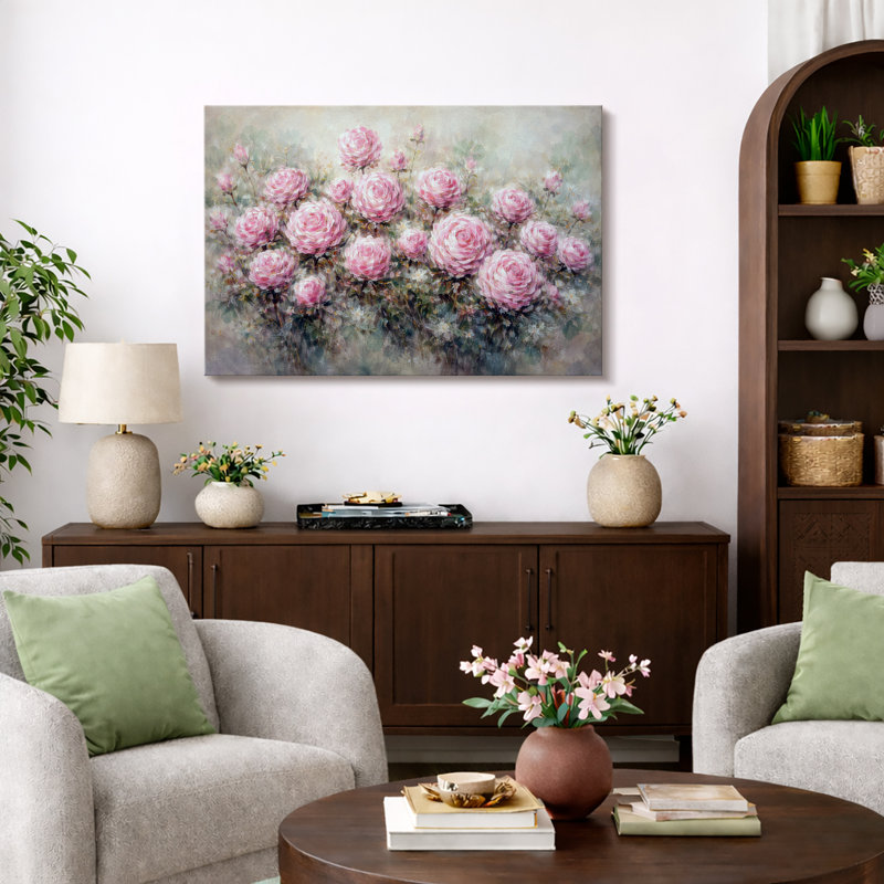 Œuvre de roses roses, images de jardin floral, art mural impression sur toile encadrée, H 12 po x l 18 po x P 1,5 po